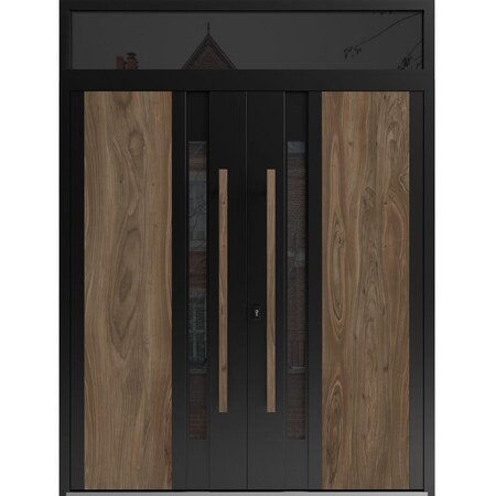 Vdomdoors Aluminum Double Doors Dekton 0163 Venezia Noce Top Transom Entry Door Painted (W72xH92) Left hand O DEKTON0163DEXD-VEN-W72xH80+12-LH-O