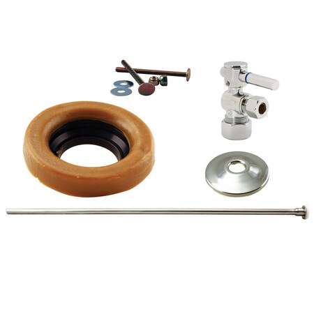 Westbrass Toilet Kit W/ 1/4-Turn nom comp Stop and Wax Ring, Lever Handle in Satin Nickel D1614TBL-05
