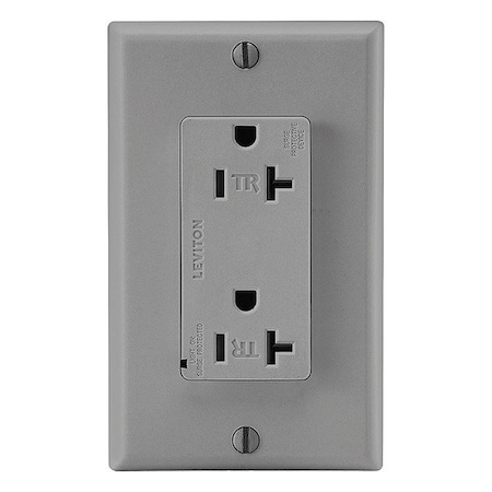 Leviton Plugs&Rcptcls, 20A, 125VAC, Gry, Polycarb T5380-GY
