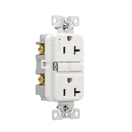 Eaton Wiring Devices Receptacle, 125 V, 20 A, NEMA: 5-20R, GFCI Socket, Back, Side Wiring, White TRGF20W-BX-L