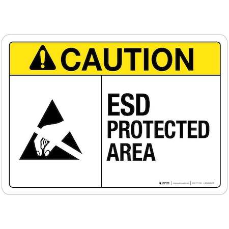 Creative Safety Supply ESD Protected Area, Wall Sign, 10in x 7in, Mounted To PVC Signboard WS33049-10
