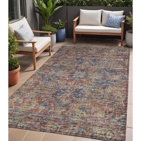 Homeroots 5' X 8' Red Orange and Blue Oriental Washable Non Skid Indoor Outdoor Area Rug 563839