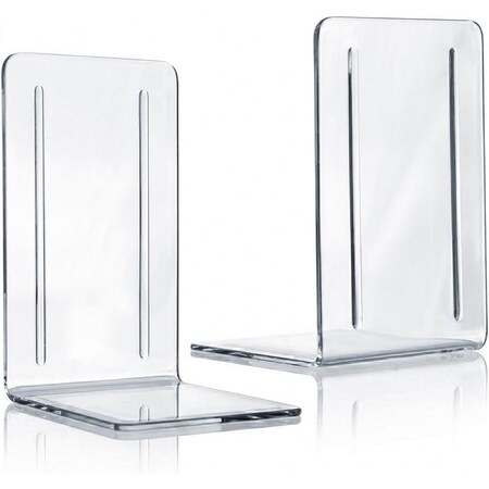 Acrimet Clear Plastic Bookends 1 Pair, Book Holder (Clear Crystal), 2PK 290.1
