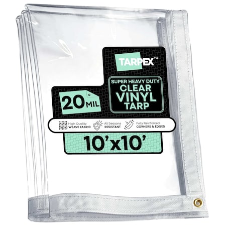 Tarpex Ultra Heavy Duty Tarp, 10 ft x 10 ft, 20 Mil, Clear, PVC CVT20-TA-1010