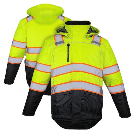Dome75 Hi-Vis Safety Jacket, 600 Denier Polyester, Class ANSI/ISEA 107-2020 Class 3 Type R, XL OJC7735