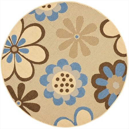 Safavieh 5 ft. -3 in. x 5 ft. -3 in. Round Indoor-Outdoor Courtyard- Natural Brown and Blue- Mchine Made Rug CY4035B-5R