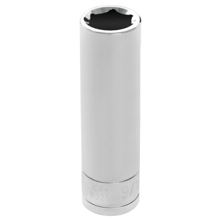 Perform Tool Socket 1/2 In Drive; 9/16 In; Standard; Deep Socket; 6 Point; Polished Nickel Chrome Plated W32318