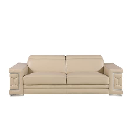 Homeroots 88" Beige Top Grain Leather Solid Wood Sofa 720444