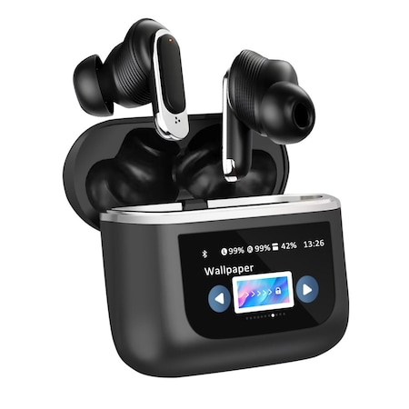 Alpha Digital Bluetooth 5.3 Earbuds- LCD Touch Screen, TWS, 32Hr Battery - Black V8