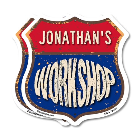 Signmission Jonathan's Workshop, 12 inch X 12 inch, Plastic Sign, 2PK SHI-P-2PACK-12-489-JONATHAN