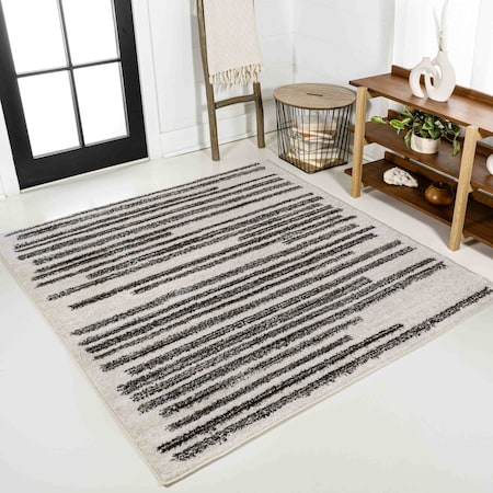 Jonathan Y Khalil Modern Berber Stripe Cream/Black 4 ft Square Area Rug MOH207A-4SQ