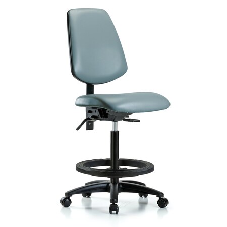 Blue Ridge Ergonomics Vinyl Chair, High Bench, Med Back, Tilt, Foot Ring, Casters, Storm BR-VHBCH-MB-RG-T1-A0-BF-RC-8822