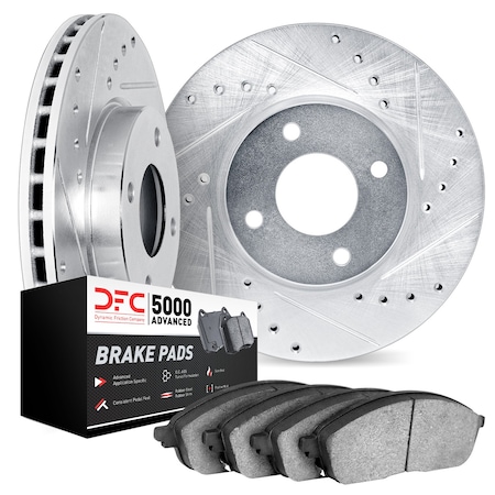 Dynamic Friction Co DFC Rotors-Drilled and Slotted-Black with 5000 Advanced Brake Pads 8502-59045