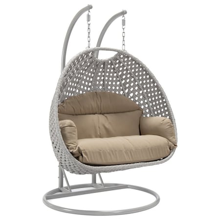 Leisuremod Mendoza Light Grey Wicker Hanging 2 person Egg Swing Chair with Taupe Cushions MSCLGR-53TP