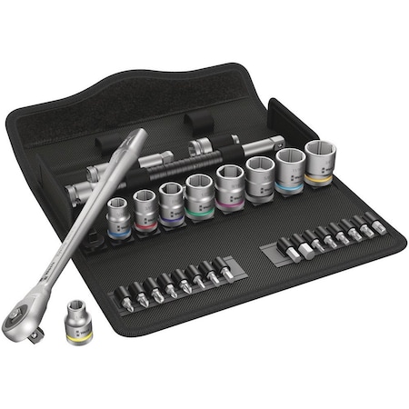 Wera 8100 SB 10 Zyklop Metal Ratchet Set with push-through square, 3/8 in drive, imperial, 29 pieces 5004050001