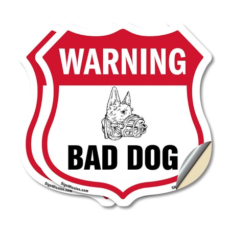Signmission Dog Warning Shield Sign Bad Dog, 18 inch X 18 inch, Vinyl Decal, 2PK SHI-D-2PACK-18-377