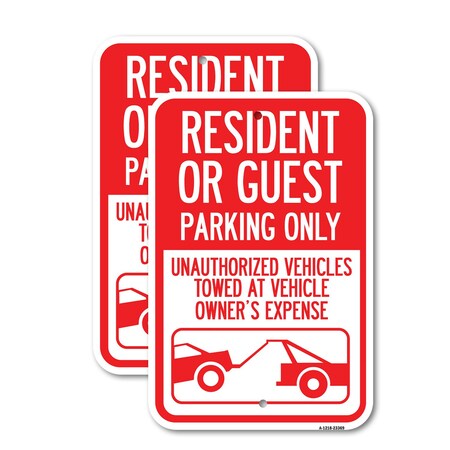 Signmission Parking Restriction Sign Resident or Guest Parking Only, 12'' X 18'', Heavy Gauge Aluminum, 2PK A-1218-2PACK-23369