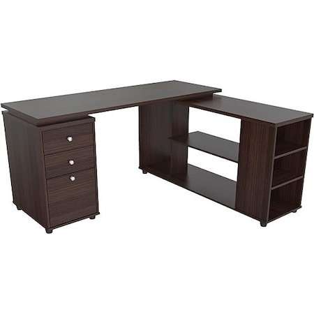 Homeroots 60" Espresso L Shape Computer Desk With Three Drawers 249808