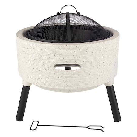 Pure Garden Outdoor Fire Pit 21 in Round Faux Concrete Firepit Wood Burning Fire Pit w/ Accessories 50-LG1477