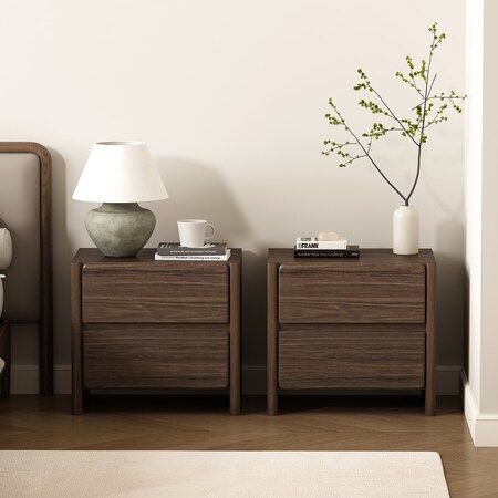 Manhattan Comfort Linda 24in Nightstand in Walnut Brown (2-Drawer) - Set of 2 2-NS015-BR