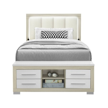 Global Furniture Usa Contemporary Emma Natural/White Full Bed With Led And Usb EMMA-NATURAL/WHITE-FB W/ LED & USB