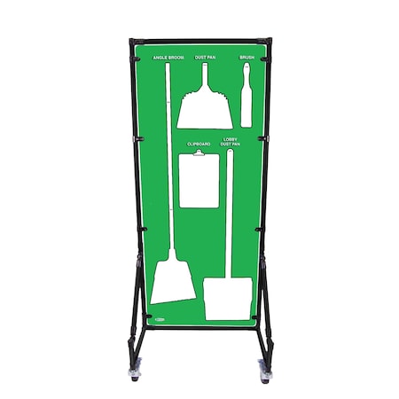 5S Supplies Housekeeping Shadow Board Broom Station V12, Green / White, Broom + Stand, No Text HSB-V12-GREEN/WHITE-BO-STAND-NO TEXT