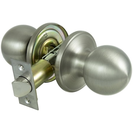 Prosource Passage Knob, Metal, Satin Nickel, 2-3/8 to 2-3/4 in Backset, 1-3/8 to 1-3/4 in Thick Door T3P30V-PS