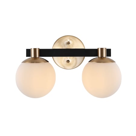Jonathan Y Modernist Globe 15.25" 2-Light Metal/Frosted Glass Modern Contemporary LED Vanity, Brass Gold/Black JYL3541A