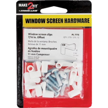 Prime-Line 7/16'' Wht Swivel Plastic Screen Clips with Screws, 12 Count PL7775
