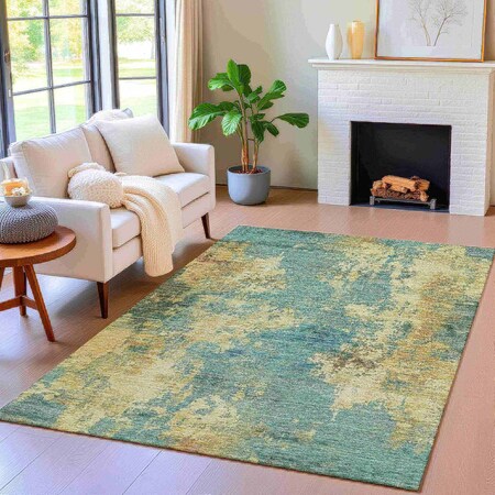 Homeroots 3' X 5' Teal Blue And Beige Abstract Washable Indoor Outdoor Area Rug 630705
