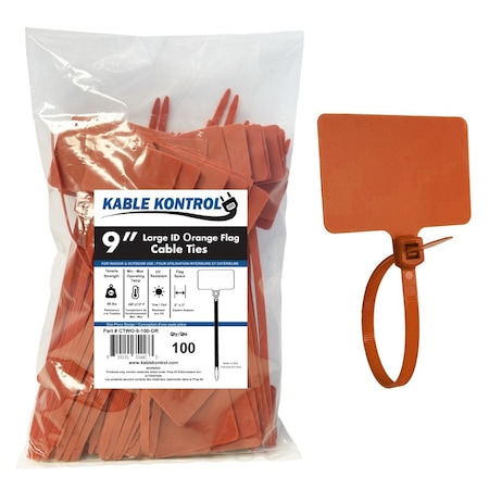 Kable Kontrol Identification & Tamper Proof Cable Zip Ties, 9 in L, Orange, Nylon Co-polymer, 80 lbs Strength CTWO-9-100-OR