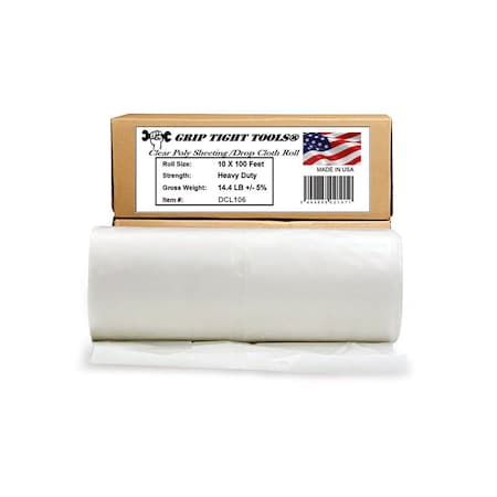 Grip Tight Tools Clear Poly Sheeting, Drop Cloth Roll 10' x 100', 6 Mil Extra Heavy Duty DCL106