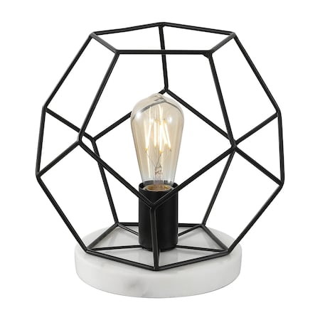 Jonathan Y James 10" MidCentury Glam Metal/Marble Geometric LED Table Lamp, Black/White JYL1047C