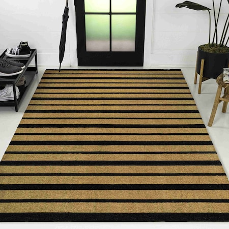 Jonathan Y Peater Classic Casual Commercial Natural Coir Natural/Black 5 ft. x 8 ft. Indoor/Outdoor Area Rug NRF108A-5