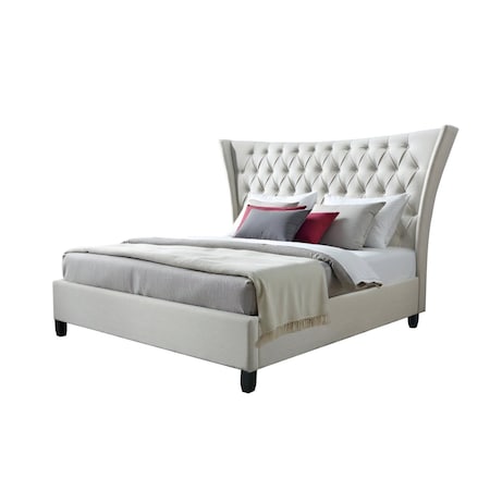 Homeroots Beige King Diamond Button Tufted Upholstered Bed Frame 489533