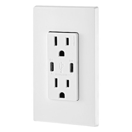 Leviton USBReceptacle, 15A, 1/2hp, Wht, Thrmplstc T5635-W