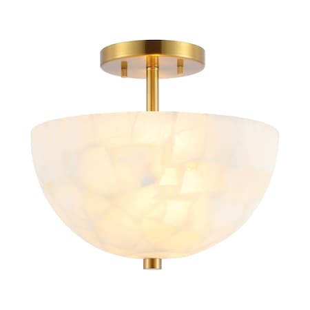 Jonathan Y Celine 11.88" 2-Light Modern Contemporary Alabaster/Iron Inverted Dome LED Semi Flush Mount, White Ma JYL1205A