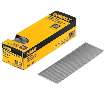 Dewalt Collated Brad Nail, 1-1/2 in L, 18 ga, Coated, Flat Head, Straight, 2500 PK DBN18150-2