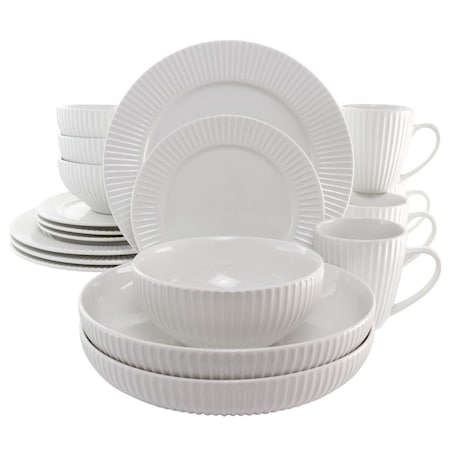 Fastfood 18 Piece Elle Porcelain Dinnerware Set with 2 Large Serving Bowls, White FA1810727