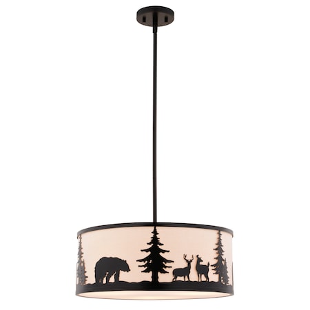 Vaxcel Acadia 3L Bronze Rustic Pendant Light White Linen Bear Deer Tree P0416