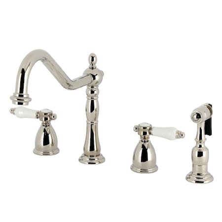 Kingston Brass Double-Handle Widespread Kitchen Faucet with Brass Sprayer, Polished Nickel KB1796BPLBS