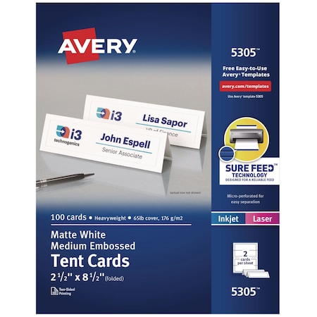 Avery Dennison 2.5 x 8.5" White Tent Card, Pk100 5305