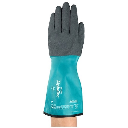 Ansell AlphaTec(R) 58-201 Chemical Resistant Gloves, Nitrile, 330 mm L, Not Applicable, Green, Gray, 9 58-201