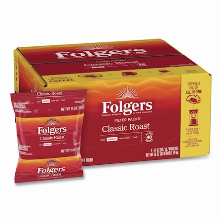 Folgers Coffee, Classic Roast, Filter Pack, Caffeinated, Ground, 4.8 lb, 40 PK 2550010117