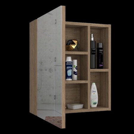 Homeroots 18" Natural Wood Floating Single Door Bathroom Vanity And Medicine Cabinet With Mirror 543572