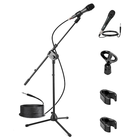 Pyle PYLE Dynamic Microphone and Tripod Stand Arm - Mic Length 7.48'' w/ Acoustic Pop Filter & XLR Cable PMKSM20
