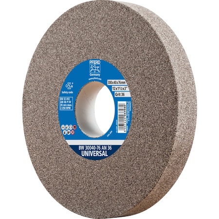 Pferd PFERD Vitrified Bench Wheel, UNIVERSAL, 12in x 1-1/2 x 3, 36 Grit, Aluminum Oxide 61687