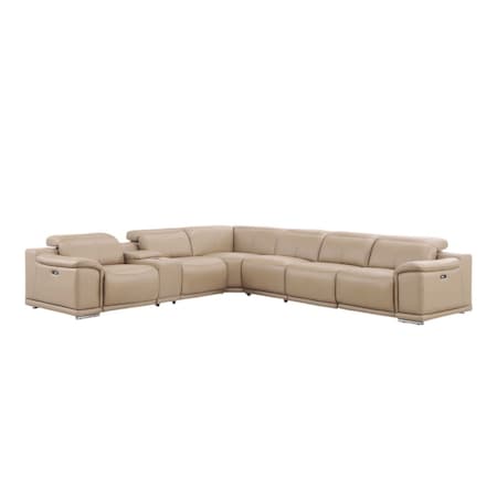 Homeroots Beige Leather Modular L Shaped Seven Piece Corner Sectional With Console 643895
