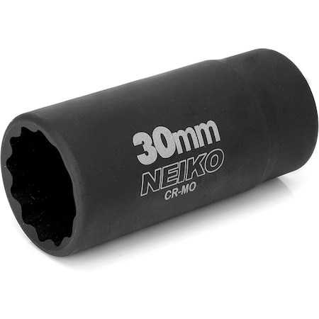 Neiko 0.5 in Drive 12-Point CrMo Steel Deep Impact Socket, 30 mm Size 02522A