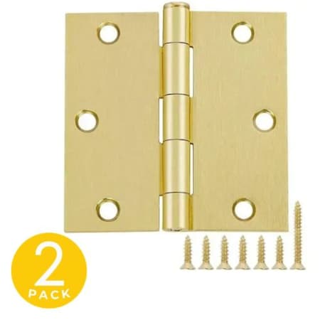 Global Door Controls 3 in. x 3 in. Bright Brass Full Mortise Square Corner Door Hinge with Removable Pin - Pack of 2 CP3030-US3-M